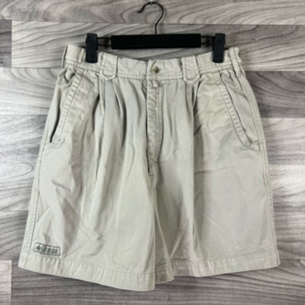 Columbia Womens Chino Shorts Khaki Beige 100% Cotton Pocket Zipper High Rise 14